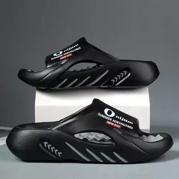 Мужские тапочки, летние новинки 2025 года, сандалии, с мягкой подошвой EVA, унисекс, для мужчин и женщин, для всей семьи, для дома, на открытом воздухе, для прогулок, для пляжа, для мальчиков и девочек 32-33 черный серый