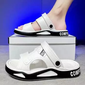 Мужские тапочки, летние новые сандалии EVA, легкие взрослые пляжные туфли на толстой подошве, нескользящие сандалии с открытым носком для улицы 40-41