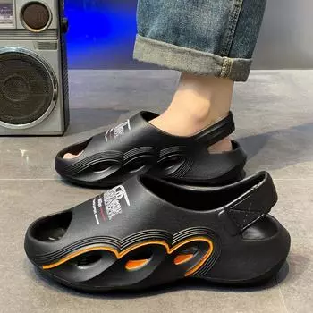 Мужские тапочки, летние полые сандалии для бассейна, сада, пляжа, мужские шлепанцы для душа, легкие тапочки, большие размеры 45 46 39-40 чёрный