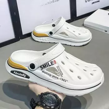 Мужские тапочки летние с толстой подошвой нескользящие дезодорирующие ПВХ модные универсальные пляжные сандалии 44-45 чёрный