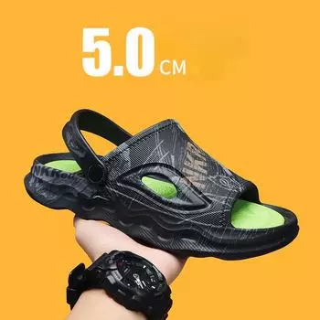 Мужские тапочки. Летний тренд. Нескользящие мужские сандалии двойного назначения. Износостойкие красные пляжные сандалии с сеткой для спорта и отдыха. 39-40 чёрный