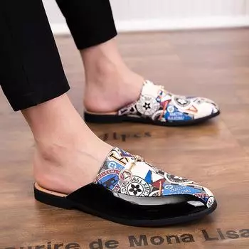 Мужские тапочки, лоферы, мюли, сабо, летние туфли, повседневные туфли с открытой спиной, полуоблегающие туфли для вечеринок 38