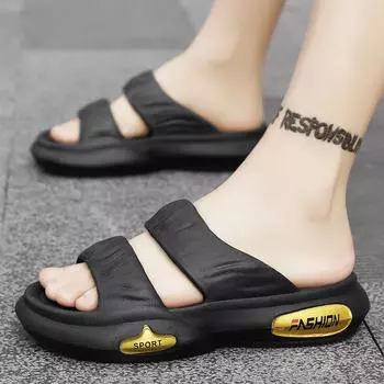 Мужские тапочки — модная обувь для летнего ношения, спорта и отдыха, домашние сандалии, нескользящие пляжные тапочки. 36/37 чёрный