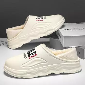 Мужские тапочки на платформе, гибкие, для улицы, рекомендуемые, без застежек, водонепроницаемые, удобные, износостойкие, нескользящие, бархатные, сохраняют тепло 38-39 чёрный