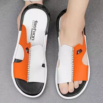 Мужские тапочки на плоской подошве, очень широкие сандалии, уличные пляжные повседневные кожаные сандалии с открытым носком, мягкие прогулочные сандалии 46 чёрный