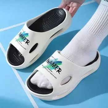 Мужские тапочки на толстой подошве, антизапаховые, новые, однотонные, для улицы, противоскользящие, подходят для повседневной носки на пляже 40-41 белый