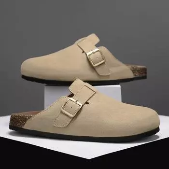 Мужские тапочки, Нескользящие туфли с закрытым носком, мужские замшевые кожаные сабо с пряжкой и декором, сандалии 39 хаки