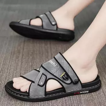 Мужские тапочки, новинка 2024 года, летние сандалии, спортивная верхняя одежда, повседневные нескользящие мужские пляжные сандалии двойного назначения с дезодорантом 39 серый