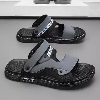 Мужские тапочки Новые летние сандалии Мужские сандалии из искусственной кожи для взрослых Пляжная обувь на толстой подошве Мужские нескользящие повседневные сандалии с открытым носком Уличные мужские римские сандалии 38 хаки