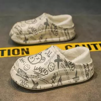 Мужские тапочки, обувь для мужчин, унисекс, теплые, нескользящие, износостойкие, с толстой подошвой, водонепроницаемые, с добавлением хлопка, с покрытием пятки, модные, новые 36-37 бежевый