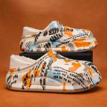 Мужские тапочки, обувь для мужчин, водонепроницаемая, с хлопковым покрытием на каблуке, модная, новая, теплые, нескользящие, износостойкие, с толстой подошвой 36-37 бежевый