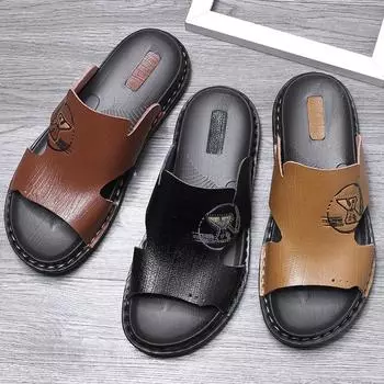 Мужские тапочки, очень широкие шлепанцы, уличные пляжные повседневные мягкие прогулочные белые кожаные сандалии на плоской подошве, большие размеры
