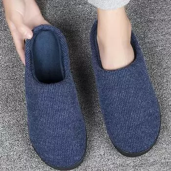 Мужские тапочки, полосатая вельветовая домашняя обувь унисекс, осенне-зимние теплые женские тапочки из пены с эффектом памяти, домашняя нескользящая обувь 12 синий