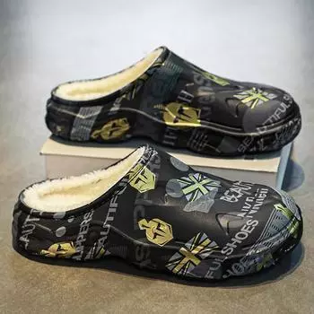 Мужские тапочки С добавлением хлопка Мягкие и удобные Износостойкие Проветриваемые Толстая подошва Водонепроницаемые Домашние тапочки Обувь для мужчин 4243 чёрный