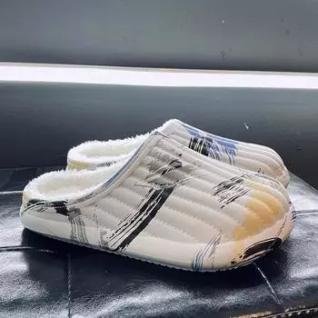 Мужские тапочки с круглым носком, водонепроницаемые, для дома, на плоской подошве, хлопковая обувь, мягкая, нескользящая, износостойкая, плюс бархат, сохраняющая тепло, популярная модель 36-37 бежевый
