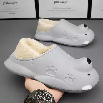 Мужские тапочки с милым медведем из мультфильма Eva Winter Plus Cotton Keep Warm Casual Waterproof Anti-wear New Explosive Style Couple Shoes 36-37 бежевый