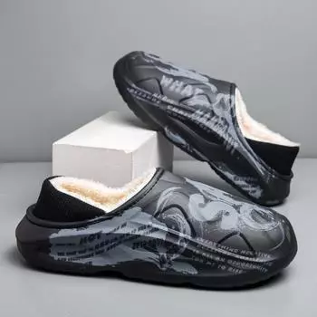 Мужские тапочки с покрытием каблука, водонепроницаемые домашние тапочки с добавлением хлопка, износостойкие, нескользящие, для мужчин, пар, женщин, домашняя обувь 38 бежевый