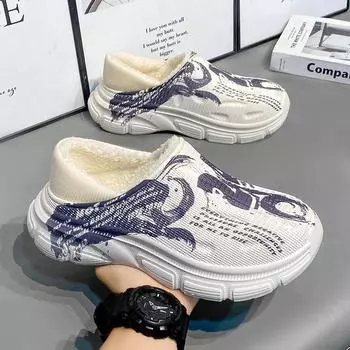 Мужские тапочки с покрытием каблука, водонепроницаемые домашние тапочки с добавлением хлопка, износостойкие, нескользящие, для мужчин, пар, женщин, домашняя обувь 38-39