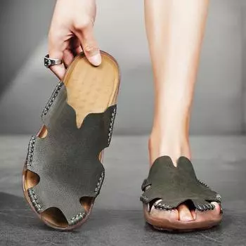 Мужские тапочки, сандалии-гладиаторы, летние римские сандалии на плоской подошве, мужские пляжные туфли с широким носком, большие размеры EU:45 чёрный