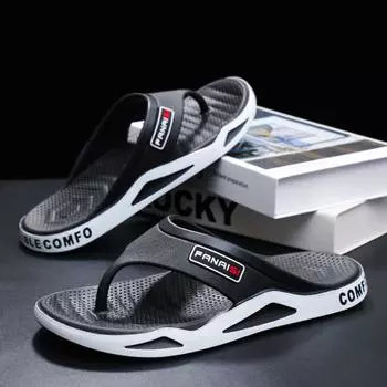 Мужские тапочки-шлепанцы, летняя одежда для отдыха на мягком толстом каблуке, повседневная мода, тапочки с застежкой-липучкой 38-39 чёрный