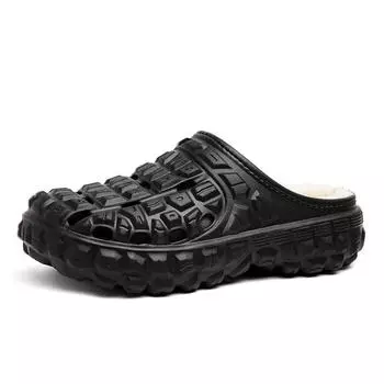 Мужские тапочки, вентилируемые домашние тапочки, бархатная мягкая и удобная обувь для мужчин, водонепроницаемые тапочки, нескользящая толстая подошва 39 чёрный