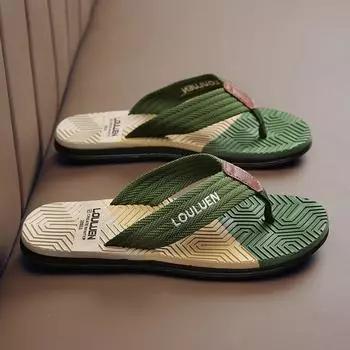 Мужские тапочки Word 2022, новый стиль, уличная пляжная обувь, мужские сандалии на клипсе для дома 40 армия зеленый