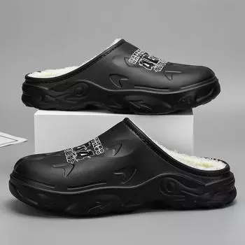 Мужские тапочки зимние уличные теплые пушистые тапочки 2024 зимние тапочки домашние плюшевые женские хлопковые туфли унисекс зимние хлопковые туфли 38-39 чёрный