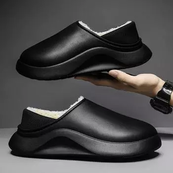 Мужские тапочки зимние уличные теплые пушистые тапочки 2024 зимние тапочки домашние плюшевые женские хлопковые туфли унисекс зимние хлопковые туфли 35-36 чёрный