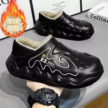 Мужские тапочки зимние уличные теплые пушистые тапочки 2024 зимние тапочки домашние плюшевые женские хлопковые туфли унисекс зимние хлопковые туфли 36 бежевый