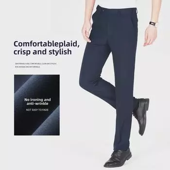 Мужские темно-синие прямые брюки из драпированного костюма - повседневный деловой стиль Nine-Point Waist 89cm (35)