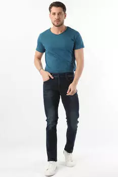 Мужские темно-синие прямые джинсовые брюки