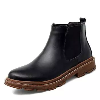 Мужские теплые ботинки челси, зимние мужские ботинки, обувь, новые модные кожаные ботинки, удобные ботильоны, короткие плюшевые зимние теплые ботинки 6 чёрный
