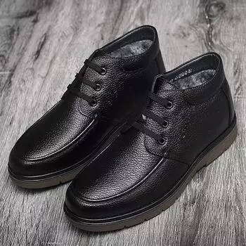 Мужские теплые ботинки модные бархатные кожаные хлопковые туфли на толстой подошве высокие хлопковые зимние ботинки деловые кожаные ботильоны мужские 38