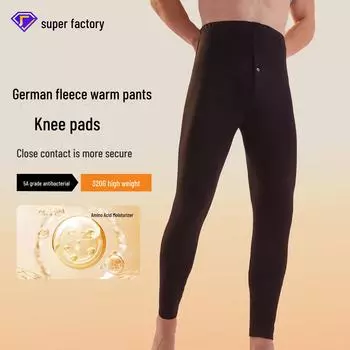 Мужские теплые брюки из немецкой шерсти с кашемировым шелком, наколенниками и бархатом для осенне-зимнего термобелья 2XL чёрный