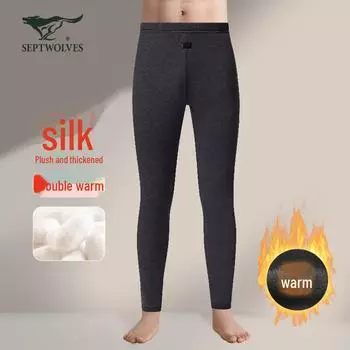Мужские теплые брюки Septwolves Plus Velvet Thick Warm Pants — облегающий крой для всех возрастов, идеально подходит для осени и зимы XXL for 150-170 jin чёрный