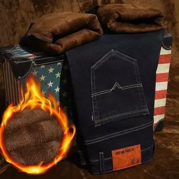 Мужские теплые джинсы Высококачественные зимние мягкие джинсы для мужчин 32 синий