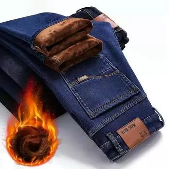 Мужские теплые джинсы Зимние эластичные джинсы 28 чёрный