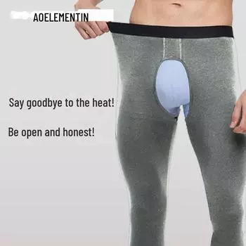 Мужские теплые хлопковые леггинсы с открытым шаговым швом — тонкие, облегающие термобрюки для людей среднего и пожилого возраста (Осень зима). 2XL сапфировый