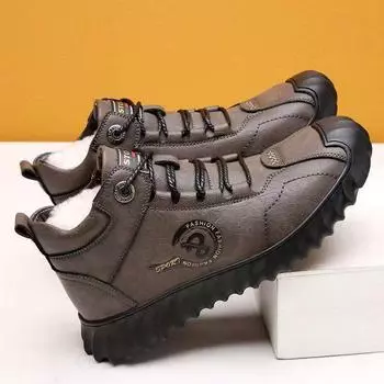 Мужские теплые кожаные зимние ботинки из хлопка: Комфорт, толстая изоляция 44