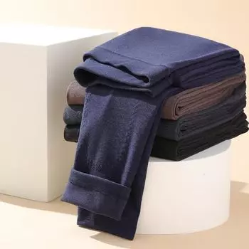 Мужские теплые леггинсы из шерсти и шелка с термозащитой на коленях и терморегулирующей защитой талии больших размеров XXXL тёмно-синий