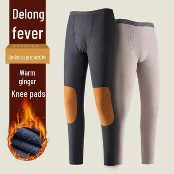 Мужские теплые наколенники из бархата цвета имбиря: Осенне-зимнее термобелье, антибактериальное, утолщенное. XL темно-серого