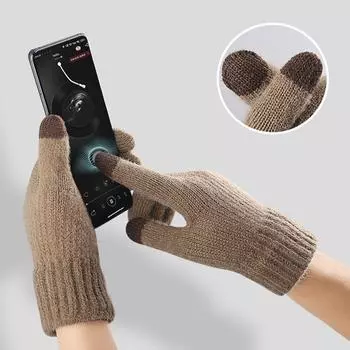 Мужские теплые перчатки, зимние трикотажные перчатки для сенсорных экранов с кожаной этикеткой, ветрозащитные перчатки для езды на мотоцикле, горном велосипеде, варежки чёрный