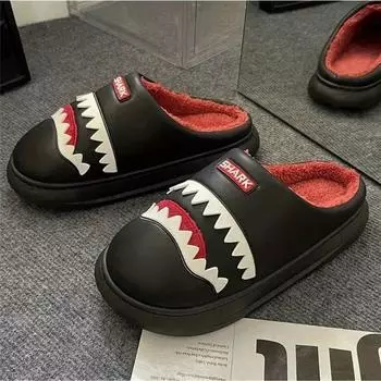 Мужские теплые плюшевые уютные тапочки пушистые удобные нескользящие тапочки повседневные сандалии для дома спальня, зима 40-41 чёрный