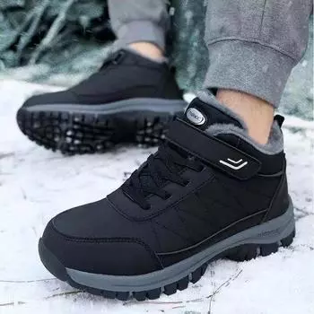 Мужские теплые походные ботинки из бархата и хлопка: Повседневные и толстые зимние ботинки для осени и зимы 42 чёрный