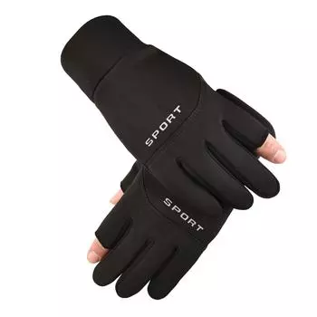Мужские теплые ветрозащитные водонепроницаемые перчатки без пальцев для велоспорта — нескользящие, с бархатом, универсальные для велоспорта и рыбалки One Size чёрный