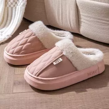 Мужские теплые водонепроницаемые домашние тапочки с нескользящей толстой подошвой - зимняя версия 2024 года, подкладка из плюша и бархата 44-45 темно-коричневого