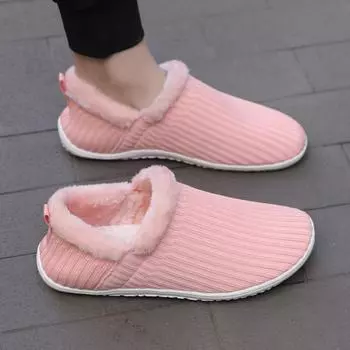 Мужские теплые зимние хлопковые тапочки, женские теплые домашние тапочки на меху, нескользящие плюшевые тапочки из ЭВА, домашняя пара, обувь на толстой подошве, шлепанцы 36 розовый
