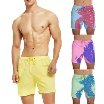 Мужские термочувствительные плавки с изменяющимся цветом и шнурком, пляжные шорты XL