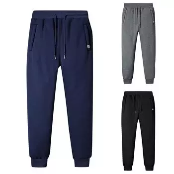 Мужские термофлисовые спортивные штаны большого размера, утепленные плюшевые брюки с хлопковой подкладкой, повседневные брюки XXXL чёрный