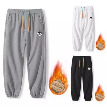Мужские термофлисовые спортивные штаны большого размера, утепленные плюшевые брюки с хлопковой подкладкой, повседневные брюки XXXXL чёрный